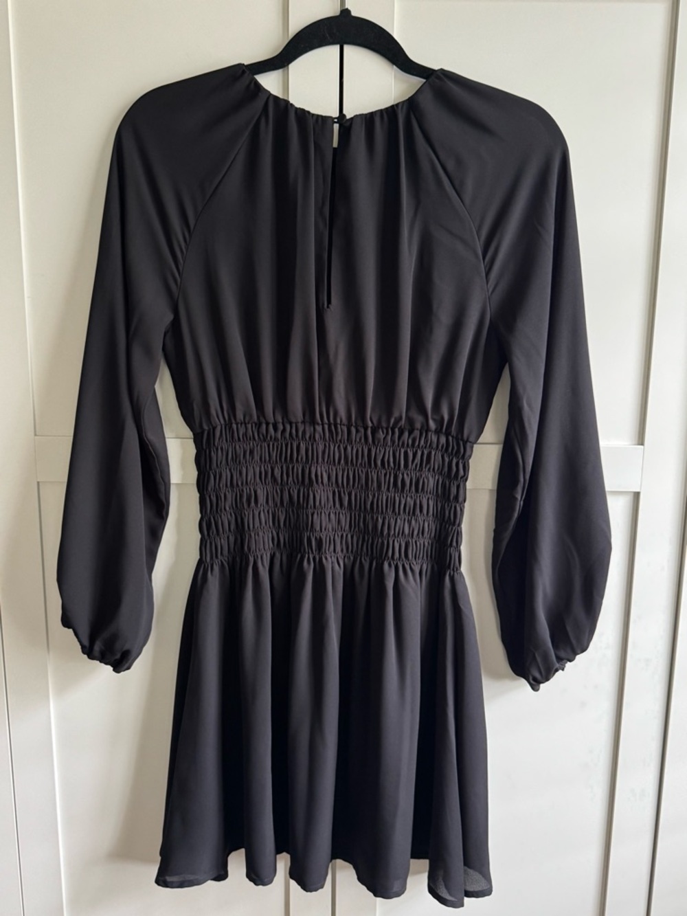 Madewell Bubble-Sleeve Smocked Mini Dress Size XXS Black - Picture 6 of 7
